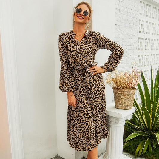 Leopard Printed Long Sleeve Autumn Winter Dress