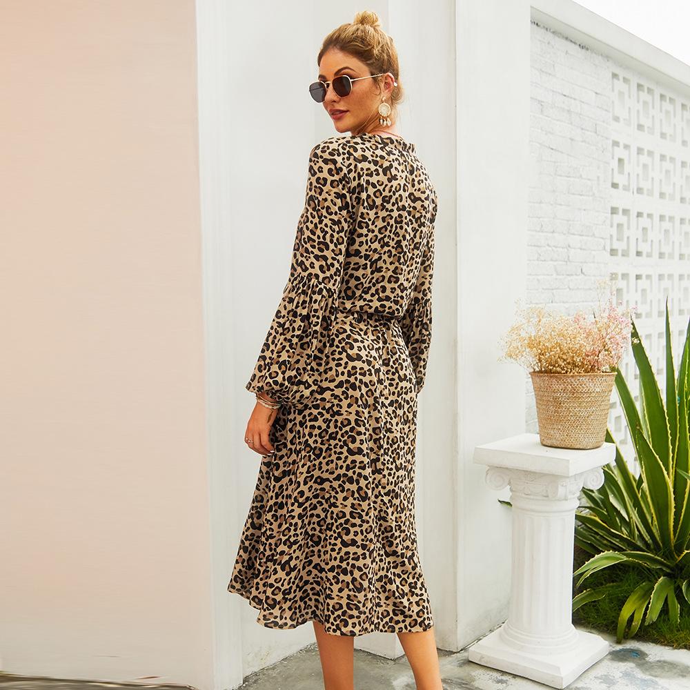 Leopard Printed Long Sleeve Autumn Winter Dress