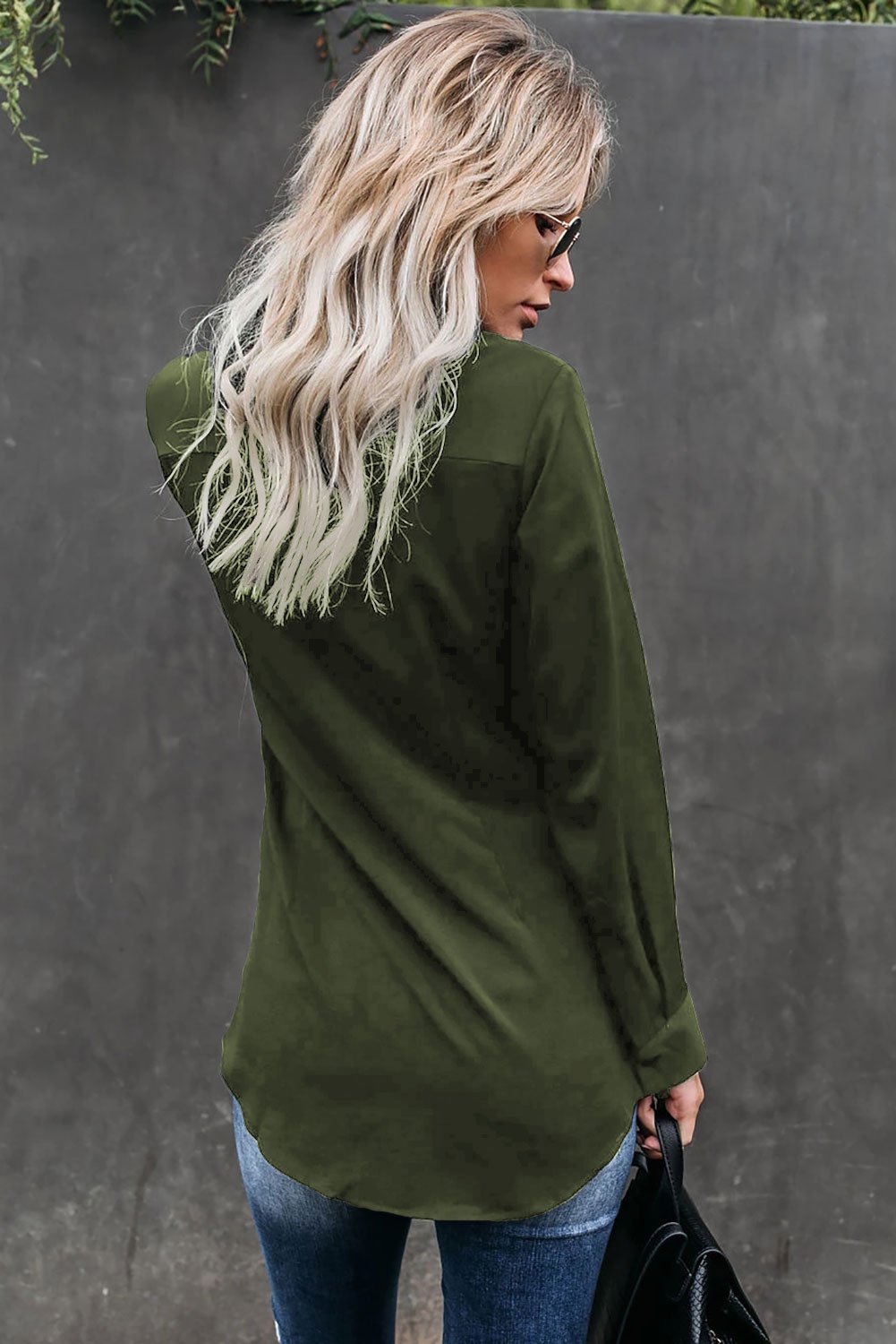 Classic Styles Green Button Down Twist Blouse