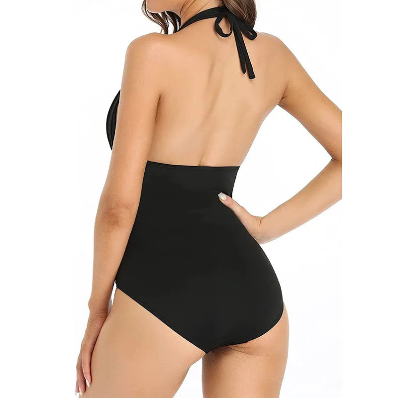 Push Up Women Swimsuits Solid One Piece Swimwear Halter Backless