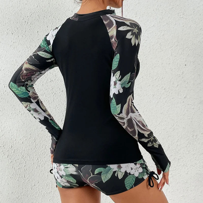 Female Swimsuit With Long Sleeves Swimwear Sports Surfing Tankini Set