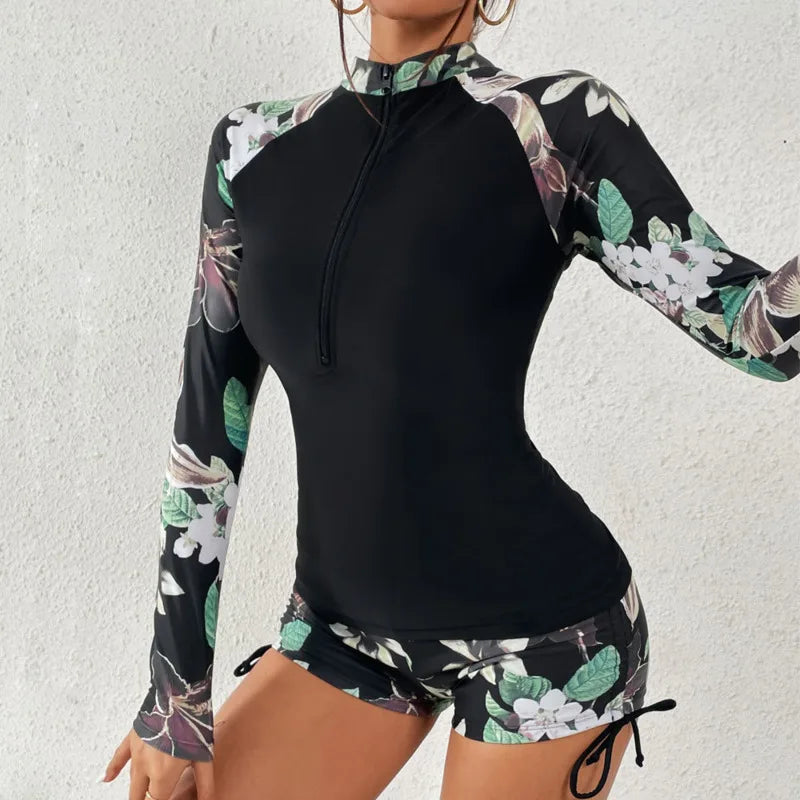 Female Swimsuit With Long Sleeves Swimwear Sports Surfing Tankini Set