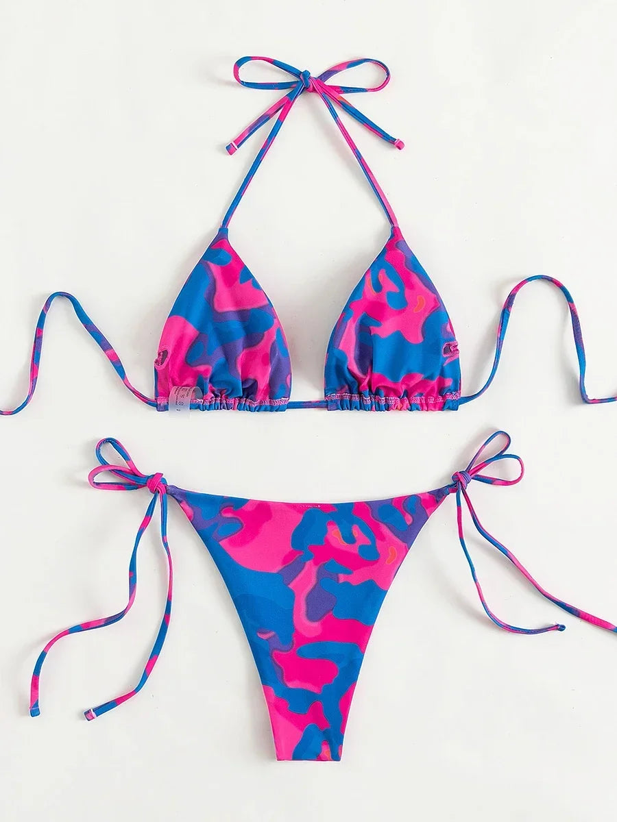 Tie Dye Micro Bikini 2024 Women Swimsuit Female Swimwear Thong Bathing